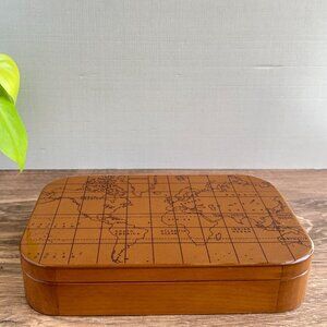Drexel Heritage World Map Wood Box with Magnetic Closure Mens Jewelry or Trinket